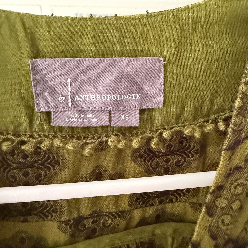 Anthropologie Olive Patterned Blouse - Picture 3 of 3